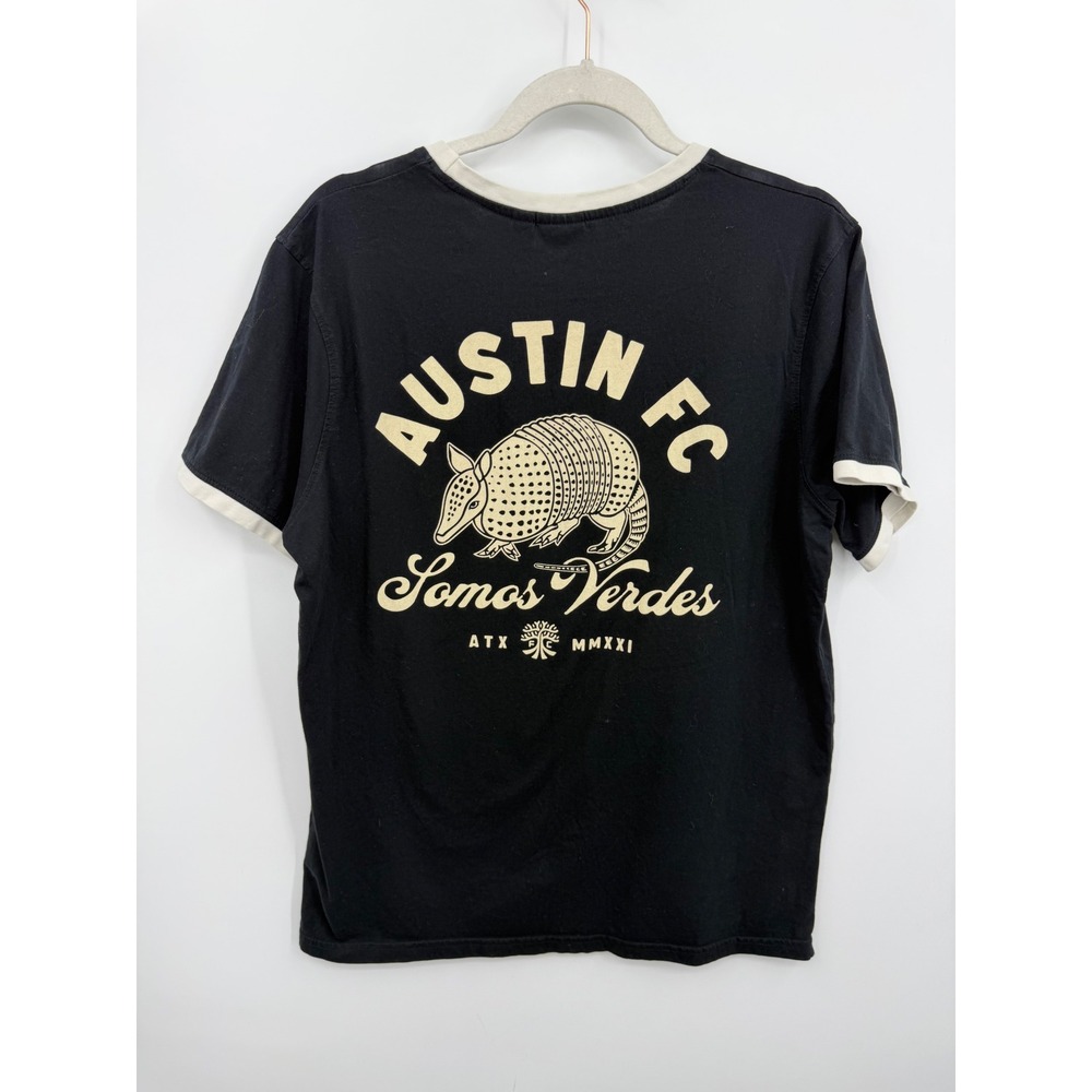 MLS Austin FC Somos Verdes Ringer T-Shirt Women Medium Black Armadillo Graphic